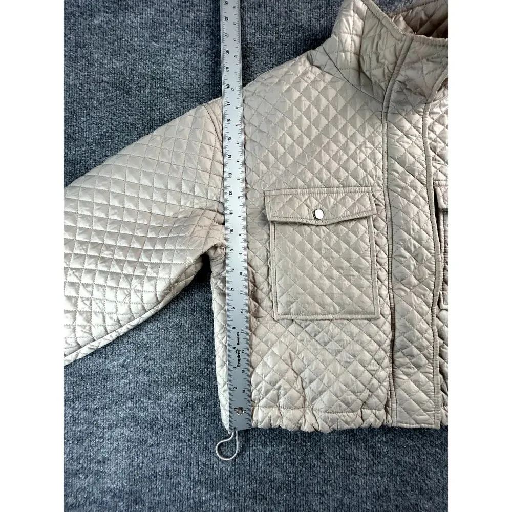Cisono Los Angeles WM Quilted Puffer Jacket Beige Cropped Zip Coat Size Large - Picture 5 of 9